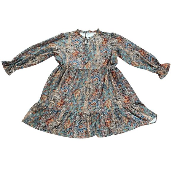 WOMENS PLUS SIZE BOHO DRESS PAISLEY PRINT FLOUNCE SIZE 3XL TIED FRONT RUFFLE - Picture 1 of 10